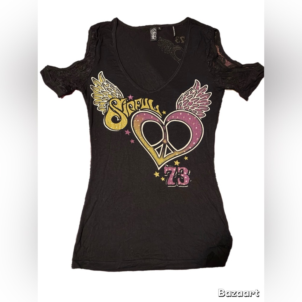 Sinful Black Top with Pink and Yellow Graphic